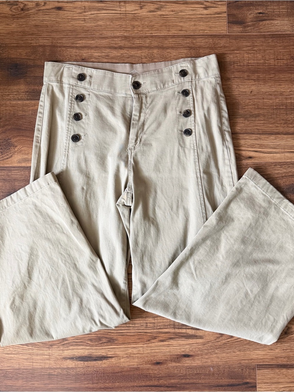 St. John's Bay Sailor-Style Button-Front Chinos in Light Tan Wide Leg pants 10P